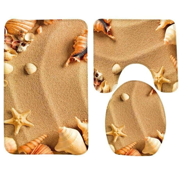Planet Gates Bathroom Mat Sets 3 Piece Beach Sea Shell Pattern Toilet Mat Anti Slip Bathroom Rug Set Bathroom Products