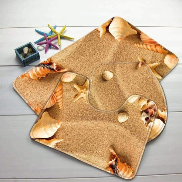 Planet Gates Bathroom Mat Sets 3 Piece Beach Sea Shell Pattern Toilet Mat Anti Slip Bathroom Rug Set Bathroom Products