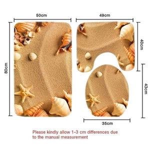 Planet Gates Bathroom Mat Sets 3 Piece Beach Sea Shell Pattern Toilet Mat Anti Slip Bathroom Rug Set Bathroom Products