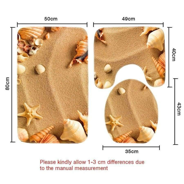Planet Gates Bathroom Mat Sets 3 Piece Beach Sea Shell Pattern Toilet Mat Anti Slip Bathroom Rug Set Bathroom Products