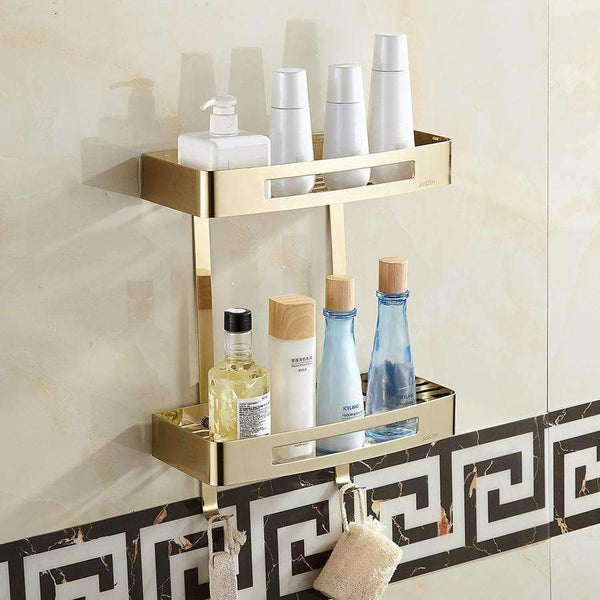 Planet Gates Bathroom Shelves Stainless Steel Shower Double Layers Storage Golden Shelf Brushed Modern Bathroom Rack Accessories