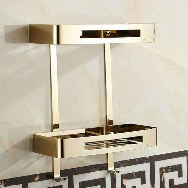 Planet Gates Bathroom Shelves Stainless Steel Shower Double Layers Storage Golden Shelf Brushed Modern Bathroom Rack Accessories