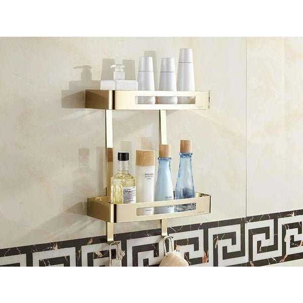 Planet Gates Bathroom Shelves Stainless Steel Shower Double Layers Storage Golden Shelf Brushed Modern Bathroom Rack Accessories