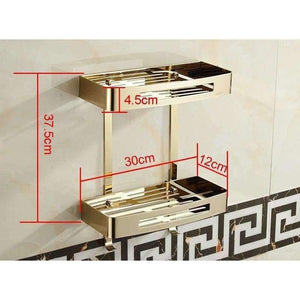 Planet Gates Bathroom Shelves Stainless Steel Shower Double Layers Storage Golden Shelf Brushed Modern Bathroom Rack Accessories