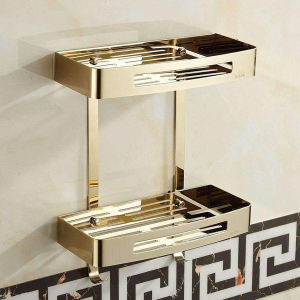 Planet Gates Bathroom Shelves Stainless Steel Shower Double Layers Storage Golden Shelf Brushed Modern Bathroom Rack Accessories