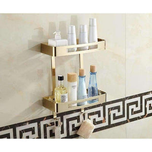 Planet Gates Bathroom Shelves Stainless Steel Shower Double Layers Storage Golden Shelf Brushed Modern Bathroom Rack Accessories