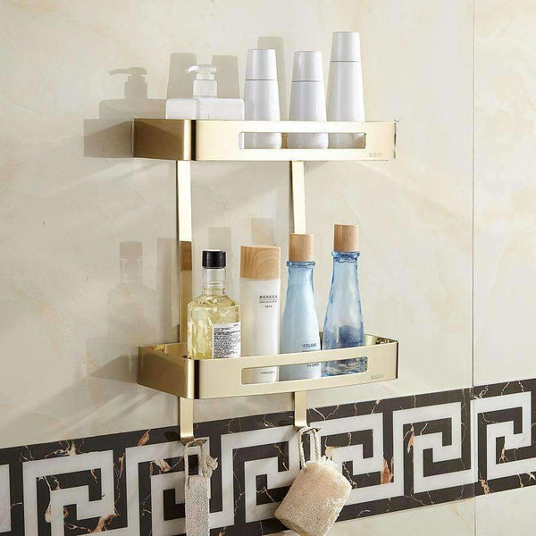 Planet Gates Bathroom Shelves Stainless Steel Shower Double Layers Storage Golden Shelf Brushed Modern Bathroom Rack Accessories