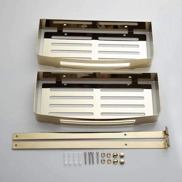 Planet Gates Bathroom Shelves Stainless Steel Shower Double Layers Storage Golden Shelf Brushed Modern Bathroom Rack Accessories