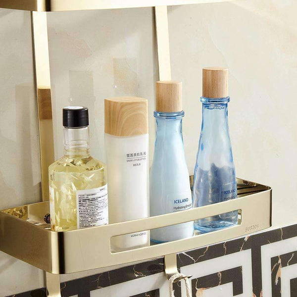 Planet Gates Bathroom Shelves Stainless Steel Shower Double Layers Storage Golden Shelf Brushed Modern Bathroom Rack Accessories