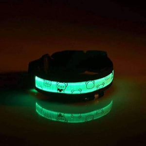 Planet Gates Battery Green / S Dog Collar Nylon Creative Printing Style Night Lighting LED Flashing Growing Pet Dog Necklace Collar Luminous Pet Products