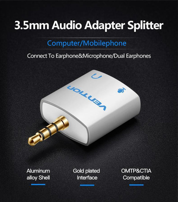 Planet Gates BDAW0 / Aux Adapter Vention 3.5mm Earphone Audio Splitter Connecter Adapter with mic 1 Male to 2 Female Audio Adapter For Headphone PC Mobile Phone
