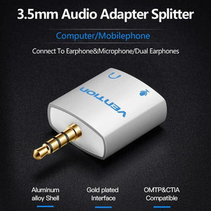 Planet Gates BDAW0 / Aux Adapter Vention 3.5mm Earphone Audio Splitter Connecter Adapter with mic 1 Male to 2 Female Audio Adapter For Headphone PC Mobile Phone