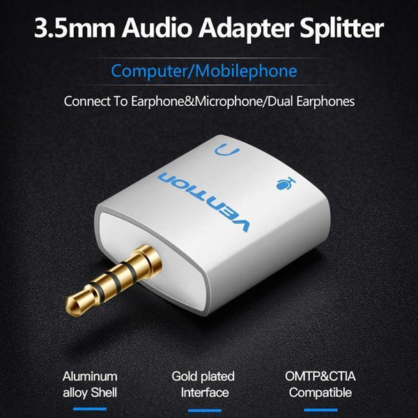 Planet Gates BDAW0 / Aux Adapter Vention 3.5mm Earphone Audio Splitter Connecter Adapter with mic 1 Male to 2 Female Audio Adapter For Headphone PC Mobile Phone