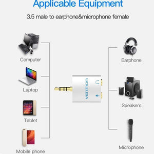 Planet Gates BDAW0 / Aux Adapter Vention 3.5mm Earphone Audio Splitter Connecter Adapter with mic 1 Male to 2 Female Audio Adapter For Headphone PC Mobile Phone