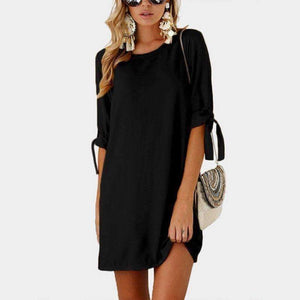 Planet Gates Beach Summer Women Casual Solid Dresses Half Sleeve Short Vestidos Ladies Elegant Party Bow Tie Loose Scoop Neck Mini Dress