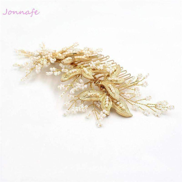 Planet Gates Beaded Blossoms Hair Comb Gold Bridal Headpiece Wedding Leaf Hair Combs Accessories Women Crown