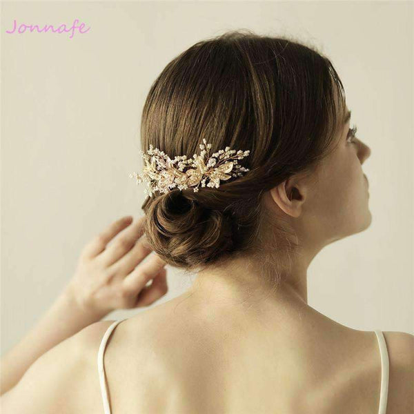 Planet Gates Beaded Blossoms Hair Comb Gold Bridal Headpiece Wedding Leaf Hair Combs Accessories Women Crown
