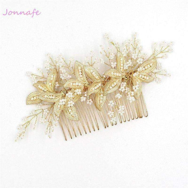 Planet Gates Beaded Blossoms Hair Comb Gold Bridal Headpiece Wedding Leaf Hair Combs Accessories Women Crown