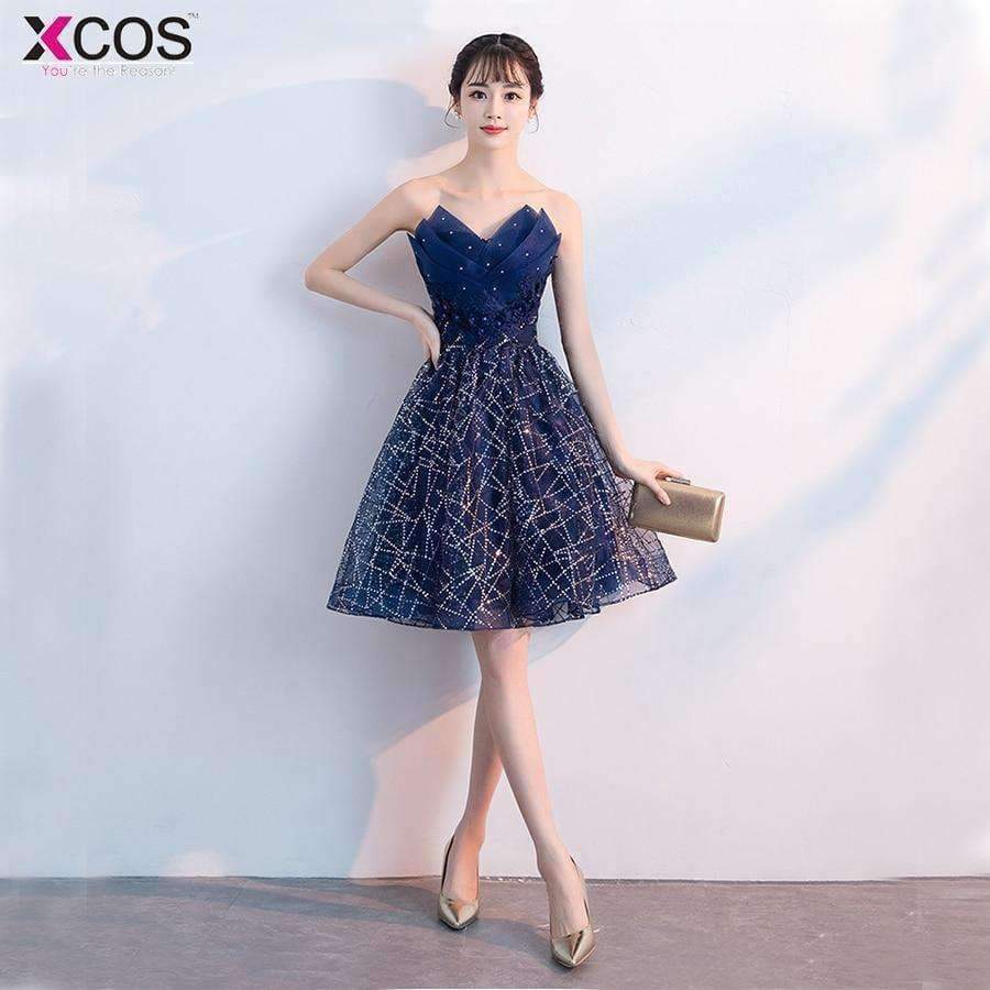 Planet Gates Beaded Cocktail Party Dress 2018  Elegant A-Line Mini Navy Blue Lady Cocktail Dresses Short Dresses