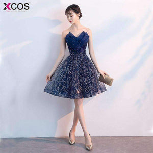 Planet Gates Beaded Cocktail Party Dress 2018  Elegant A-Line Mini Navy Blue Lady Cocktail Dresses Short Dresses