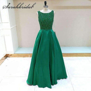 Planet Gates Beaded Evening Dresses Long Elegant O Neck Sexy Backless Satin Vestido Longo In Stock Floor Length Prom Gowns CC443