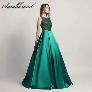 Planet Gates Beaded Evening Dresses Long Elegant O Neck Sexy Backless Satin Vestido Longo In Stock Floor Length Prom Gowns CC443