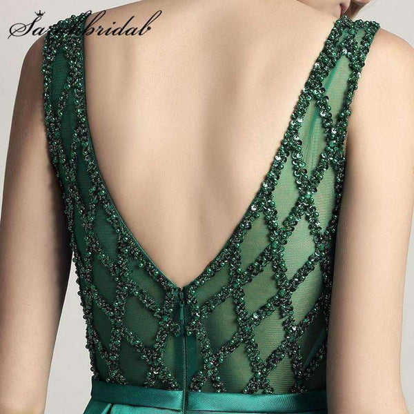 Planet Gates Beaded Evening Dresses Long Elegant O Neck Sexy Backless Satin Vestido Longo In Stock Floor Length Prom Gowns CC443