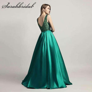 Planet Gates Beaded Evening Dresses Long Elegant O Neck Sexy Backless Satin Vestido Longo In Stock Floor Length Prom Gowns CC443