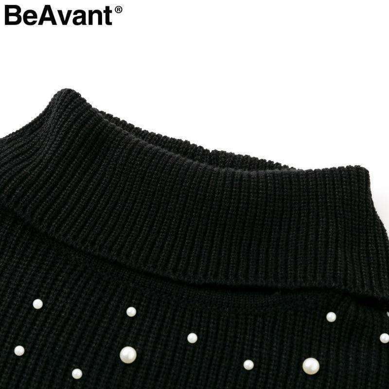 Planet Gates Beading pearl knitted sweater women cloak Loose pullover 2018 winter jumper pull femme Oversized turtleneck sweater cape
