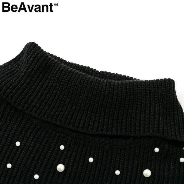 Planet Gates Beading pearl knitted sweater women cloak Loose pullover 2018 winter jumper pull femme Oversized turtleneck sweater cape