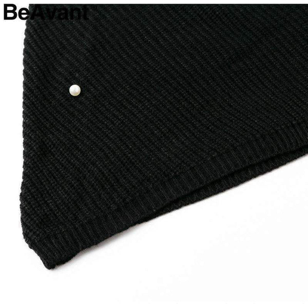 Planet Gates Beading pearl knitted sweater women cloak Loose pullover 2018 winter jumper pull femme Oversized turtleneck sweater cape