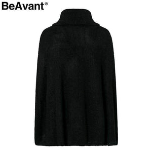 Planet Gates Beading pearl knitted sweater women cloak Loose pullover 2018 winter jumper pull femme Oversized turtleneck sweater cape