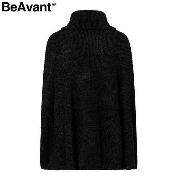 Planet Gates Beading pearl knitted sweater women cloak Loose pullover 2018 winter jumper pull femme Oversized turtleneck sweater cape