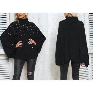 Planet Gates Beading pearl knitted sweater women cloak Loose pullover 2018 winter jumper pull femme Oversized turtleneck sweater cape