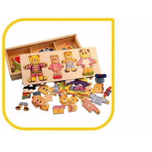 Planet Gates Bear change clothes Children's early education Wooden jigsaw Puzzle Dressing game Baby Wooden Puzzle toys free shipping