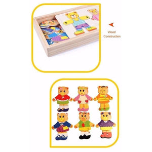 Planet Gates Bear change clothes Children's early education Wooden jigsaw Puzzle Dressing game Baby Wooden Puzzle toys free shipping