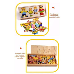 Planet Gates Bear change clothes Children's early education Wooden jigsaw Puzzle Dressing game Baby Wooden Puzzle toys free shipping