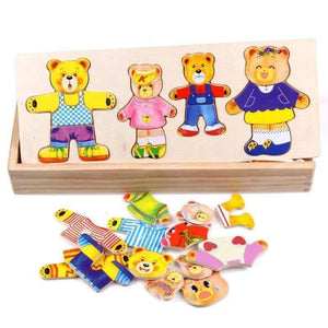 Planet Gates Bear change clothes Children's early education Wooden jigsaw Puzzle Dressing game Baby Wooden Puzzle toys free shipping