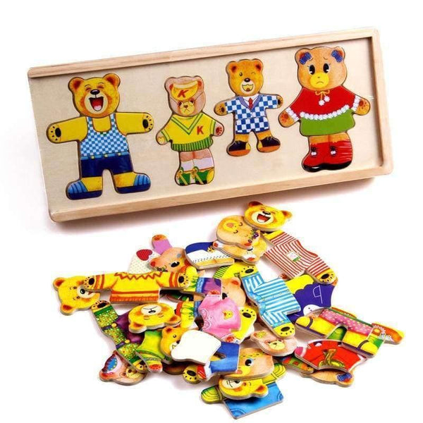 Planet Gates Bear change clothes Children's early education Wooden jigsaw Puzzle Dressing game Baby Wooden Puzzle toys free shipping