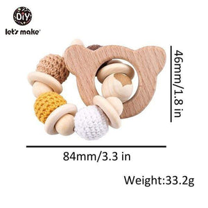 Planet Gates Bear Let's Make 1PC Wooden Teether Hedgehog Crochet Beads Wood Crafts Ring Engraved Bead Baby Teether Wooden Toys For Baby Rattle