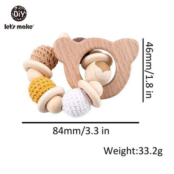 Planet Gates Bear Let's Make 1PC Wooden Teether Hedgehog Crochet Beads Wood Crafts Ring Engraved Bead Baby Teether Wooden Toys For Baby Rattle