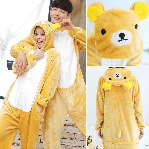 Planet Gates Bear / S Animal Pajamas Flannel Winter Women Men Unicorn Stitch Panda Pikachu Onesie Sleep lounge Sleepwear