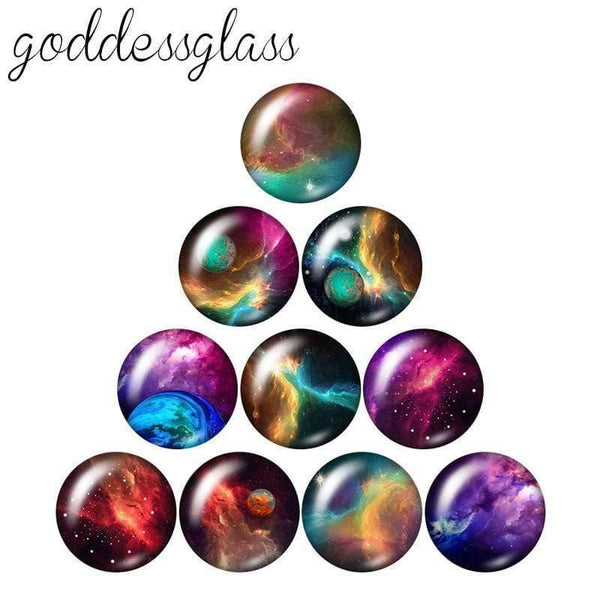 Planet Gates Beauty Out space Planet Cosmic nebula 10pcs mix 12mm/18mm/20mm/25mm Round photo demo glass cabochon flat back Making findings