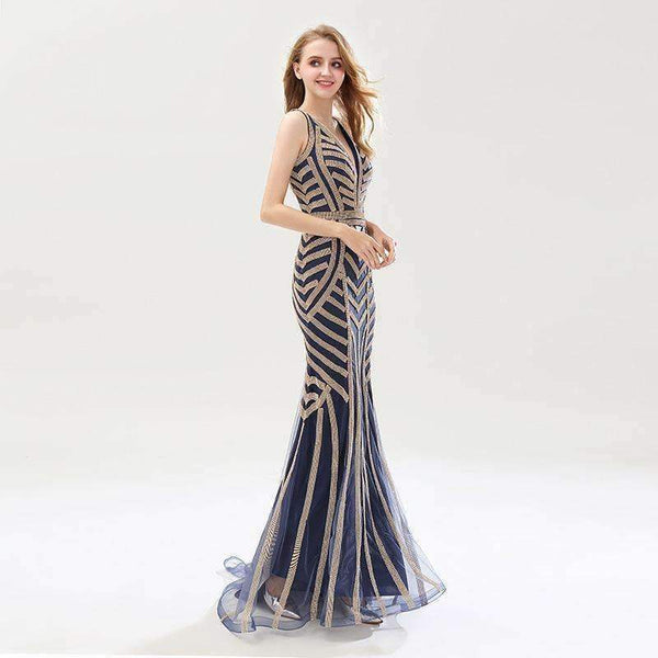 Planet Gates Beauty Silver Beading Mermaid Evening Dresses Sexy Tulle V-Neck Long Women Important Party Dress Luxury Prom Gowns OL476