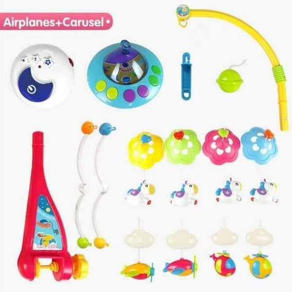 Planet Gates bed bell add 4 pcs Huanger Musical Crib Mobile Bed Bell Baby Rattle Rotating Bracket Projecting Toys for 0-12 Months Newborn Kids Christening gift