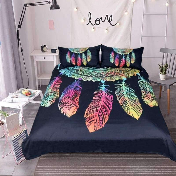 Planet Gates Bedding Dreamcatcher Bedding Set King Colorful Feathers Duvet Cover Bohemian Mandala Bedclothes 3pcs Black Home Textiles
