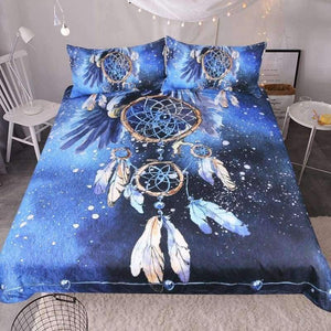 Planet Gates Bedding  Dreamcatcher Bedding Set Queen Size Feather Blue Printed Duvet Cover Boho Bedclothes 3pcs Bald Eagle Home Textiles