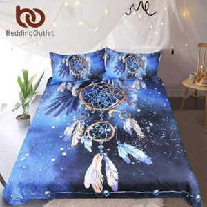 Planet Gates Bedding  Dreamcatcher Bedding Set Queen Size Feather Blue Printed Duvet Cover Boho Bedclothes 3pcs Bald Eagle Home Textiles