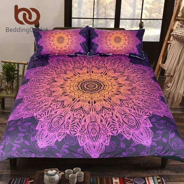 Planet Gates Bedding Outlet Bohemian Flower Bedding Set Gradient Purple Mandala Quilt Cover Set King Size Home Textiles