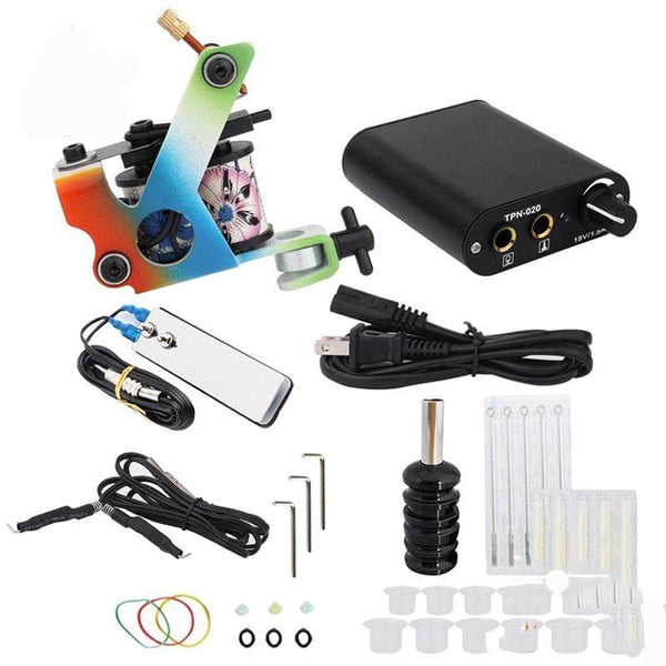 Planet Gates Beginner Tattoo Kit High Quality 8 Wrap Coils Tattoo Gun Machines Grips Needles Tips Power Supply Tatu Tattoo Supplies